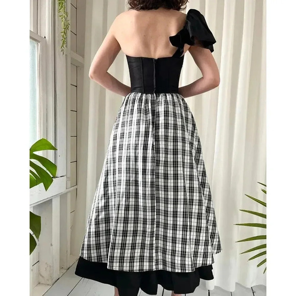 Gunne Sax By Jessica McClintock One Shoulder Gingham Dress Size 9 - Picture 2 of 10